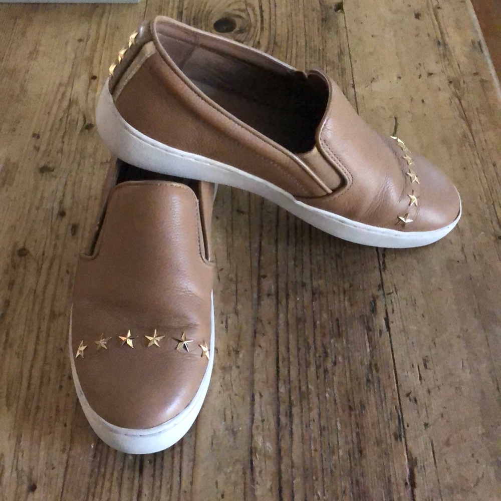 Tan leather slip on sneakers